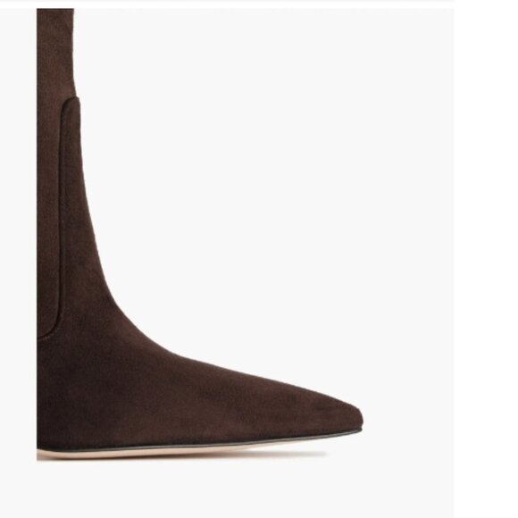 Good American Icon Bootie Suede Chocolate Brown Heeled Pointy NEW NIB - Picture 6 of 10